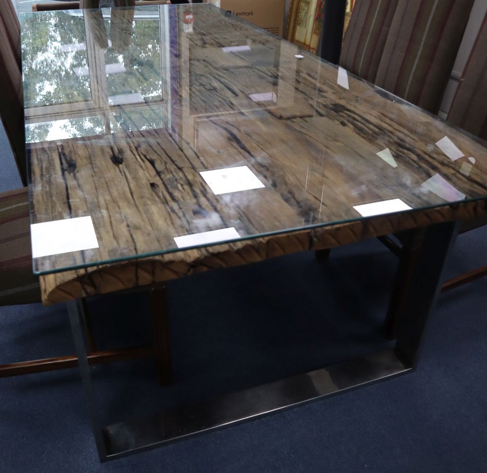 A contemporary Barker & Stonehouse Caspian driftwood and chrome rectangular dining table, width 245cm, depth 105cm, height 78cm